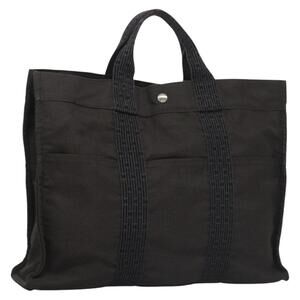 HERMES Her Line MM Hand Bag Canvas Gray Silver Auth ti2757